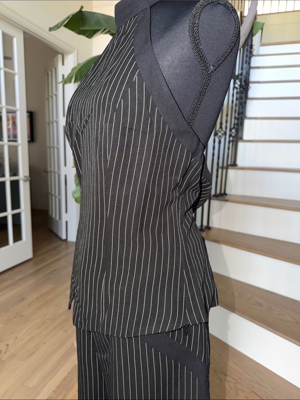 NWT Commense Black Pinstripe Halter Pant Set (Medium) - Picture 3 of 7